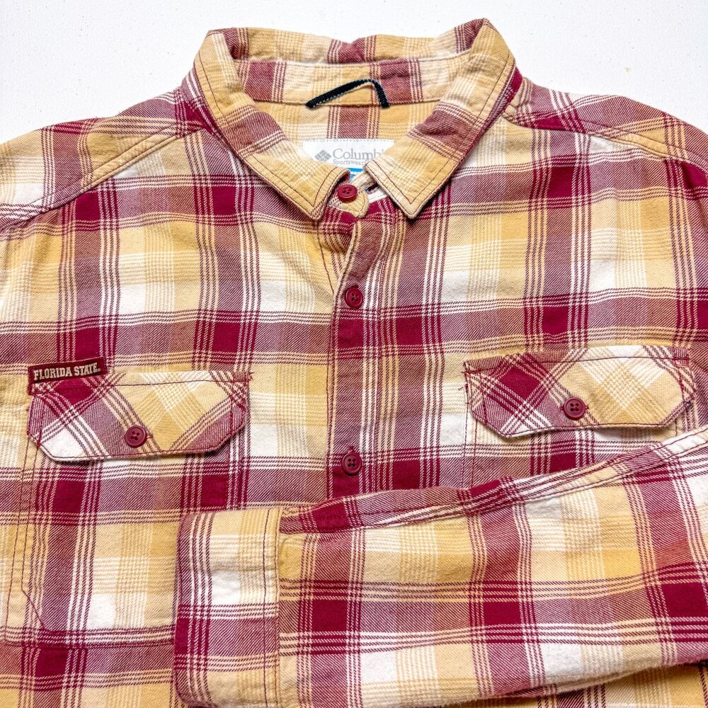 Florida State Seminoles Shirt Men XL Red Gold Plaid Flannel Columbia Outdoor FSU